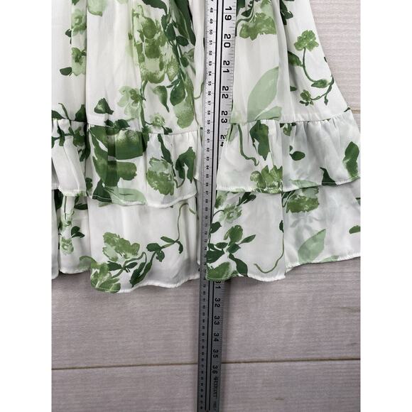 Abercombie & Fitch Dress Sz Small Petite Green Floral Ruffled V Neck - Picture 7 of 11